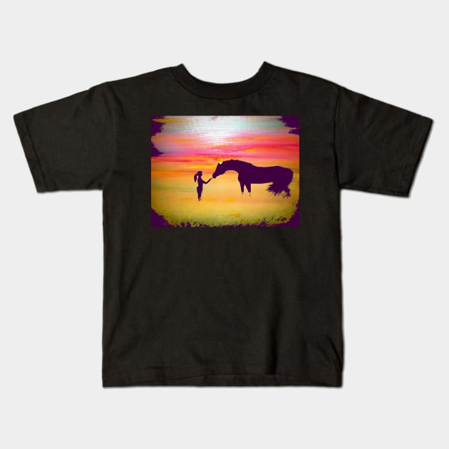 Girl and Her Horse Kids T-Shirt by CougarCreations